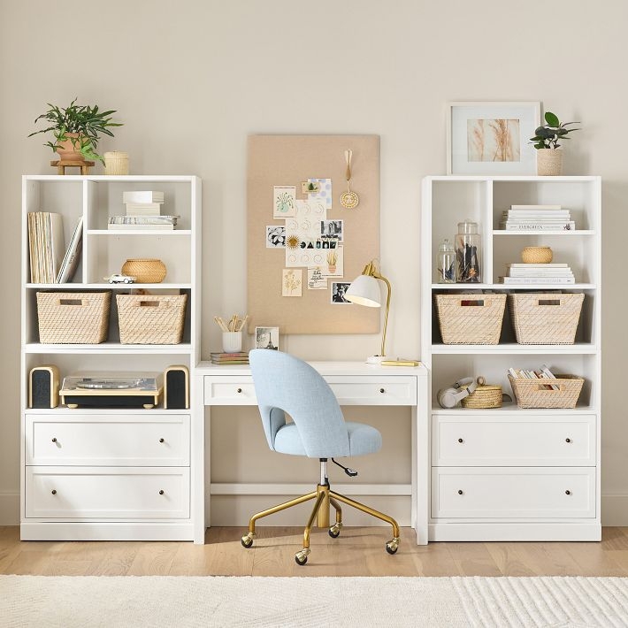 Wall Unit Modular System Integrated Desk White
