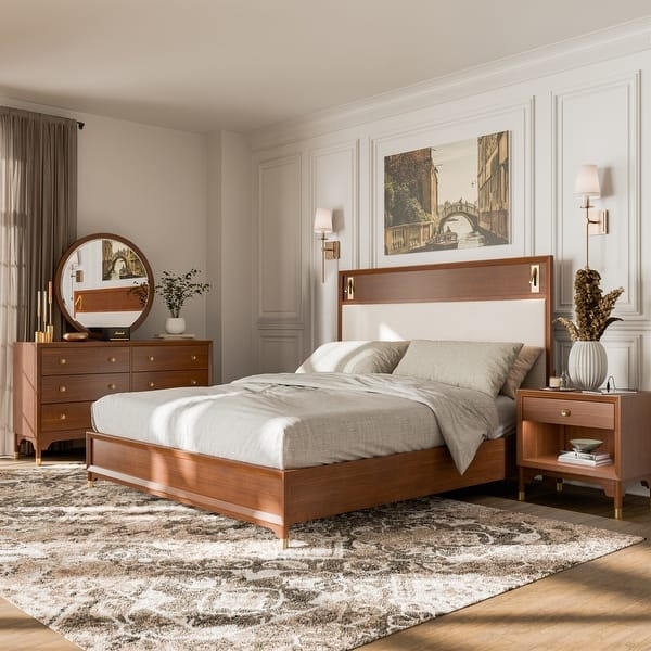 Walnut Bedroom Set with Vertical Paneling on Headboard Mid Century