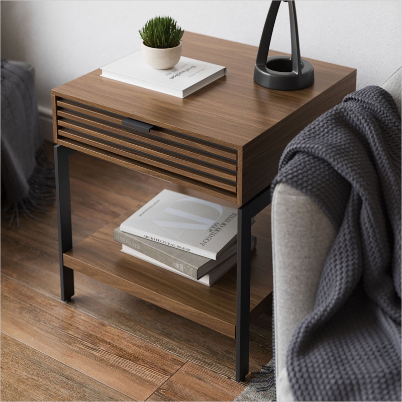 Walnut End Table with Beveled Circular Top and Tripod Base