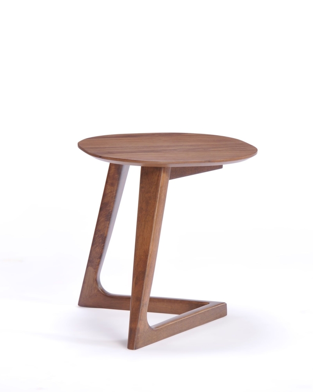 Walnut End Table with Gold Tapered Legs and Open Cubby Shelf