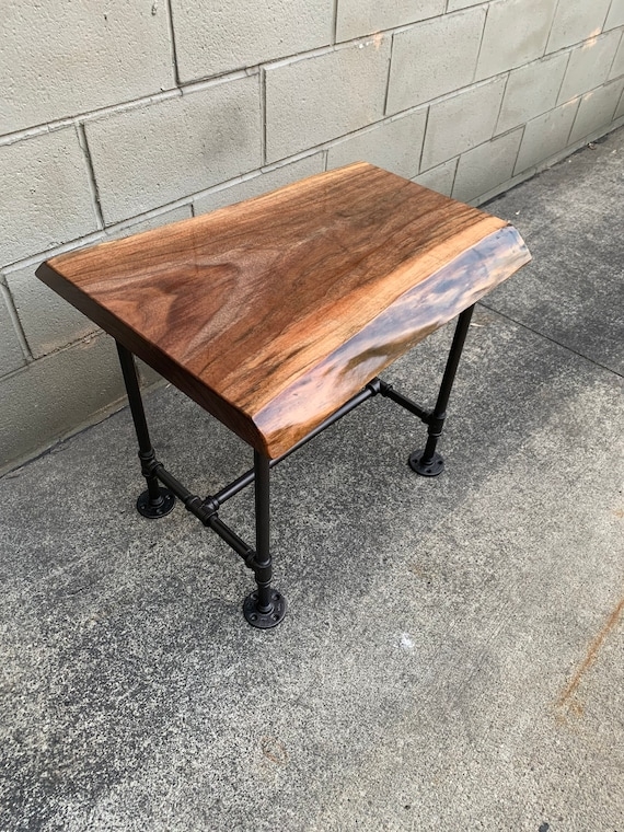 Walnut End Table with Live Edge and Hairpin Legs