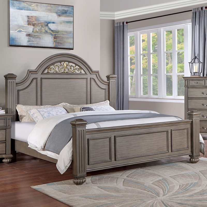 Walnut Four Poster Bed with High Tapered Posts and Arched Headboard
