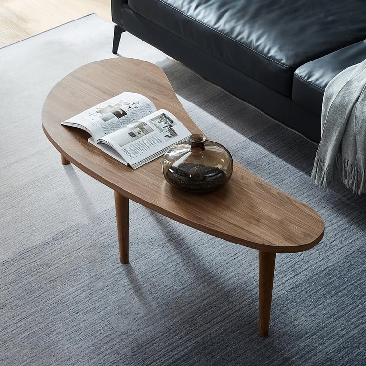 Walnut Kidney-Shaped Coffee Table with Thick Cylindrical Legs