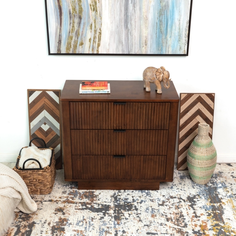 Walnut Mid-Century Modern Nightstand with Gold Knobs and Splayed Legs