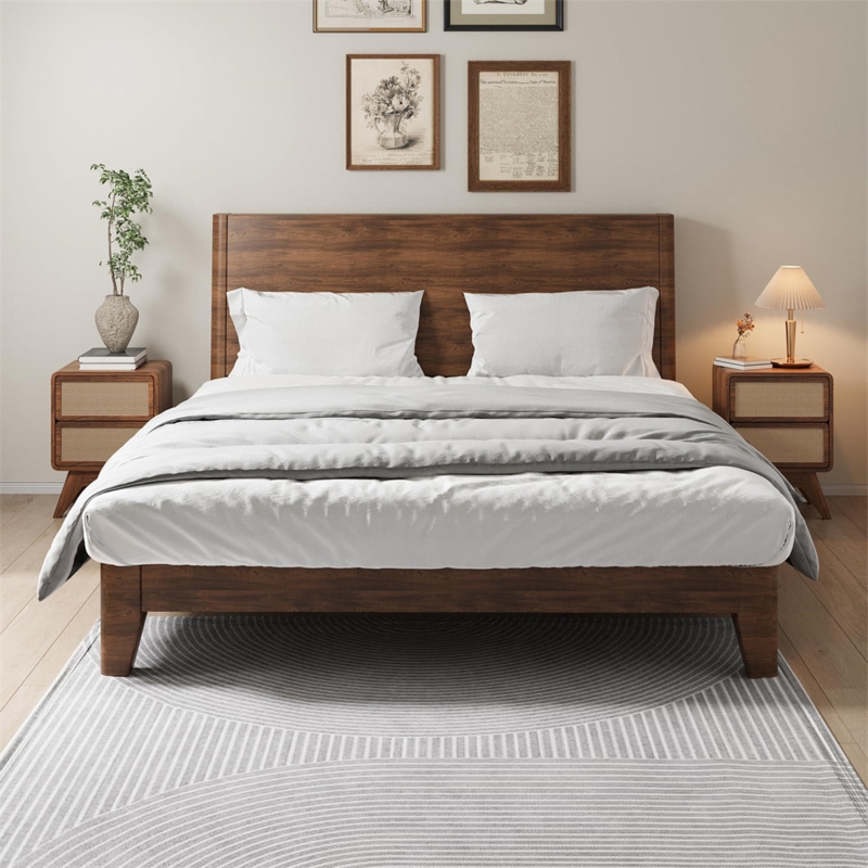 Walnut Nightstand with Linen-Lined Open Cubby & Drawer