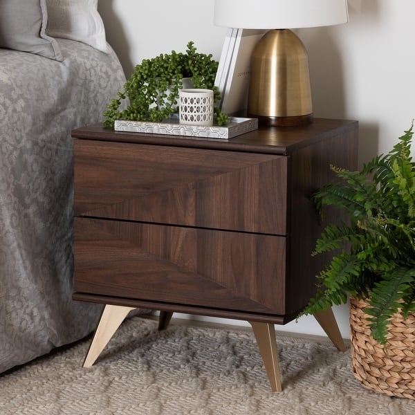 Walnut Nightstand with Two Drawers and Unique Cutout Pulls