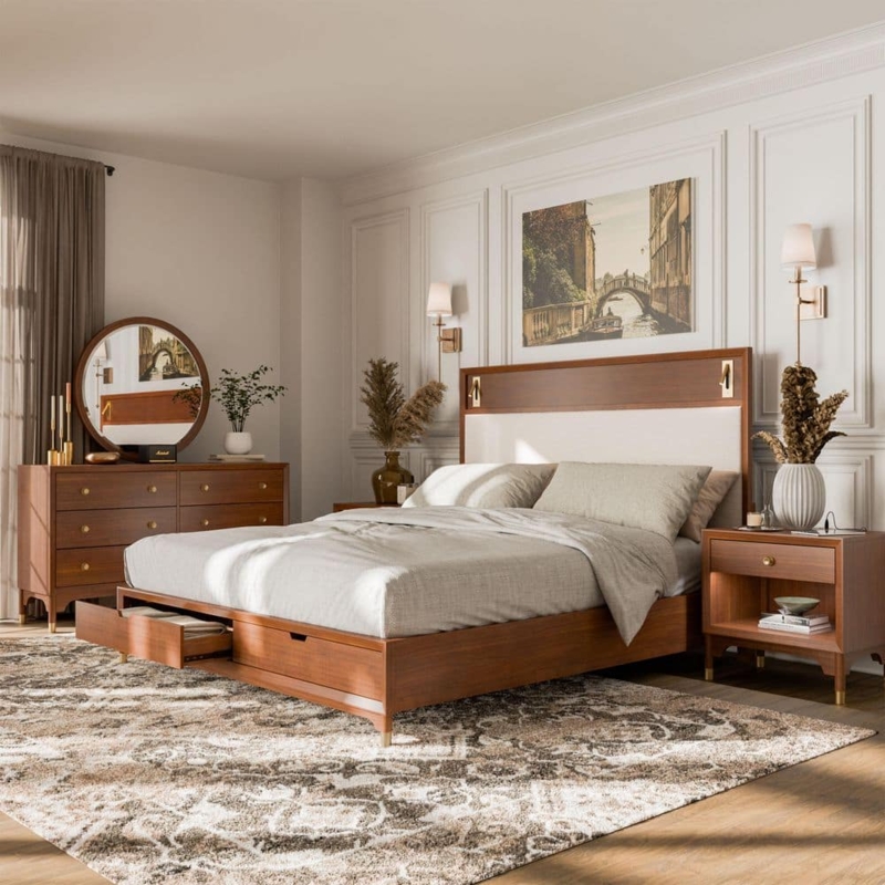 Walnut Platform Bed Headboard Reading Lights Under Bed Storage