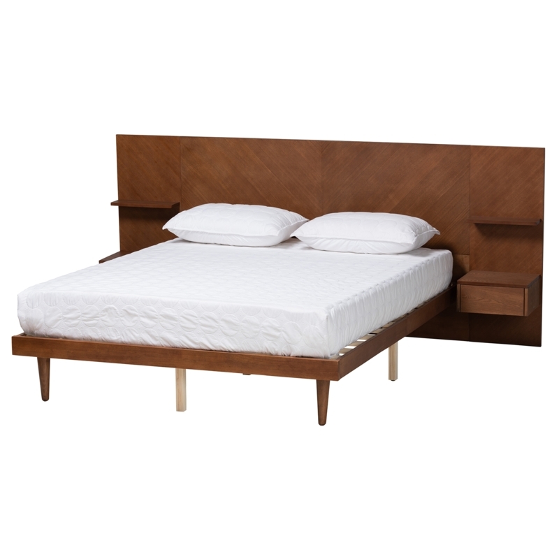 Walnut Platform Bed Storage Drawers Paneled Headboard