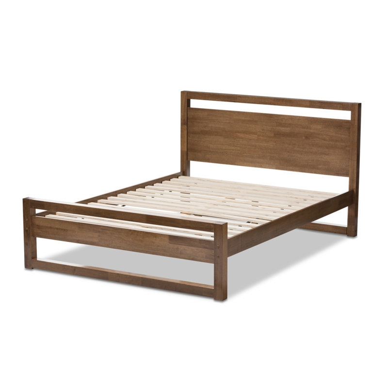 Walnut Platform Bed with Spindle Headboard and Tapered Legs