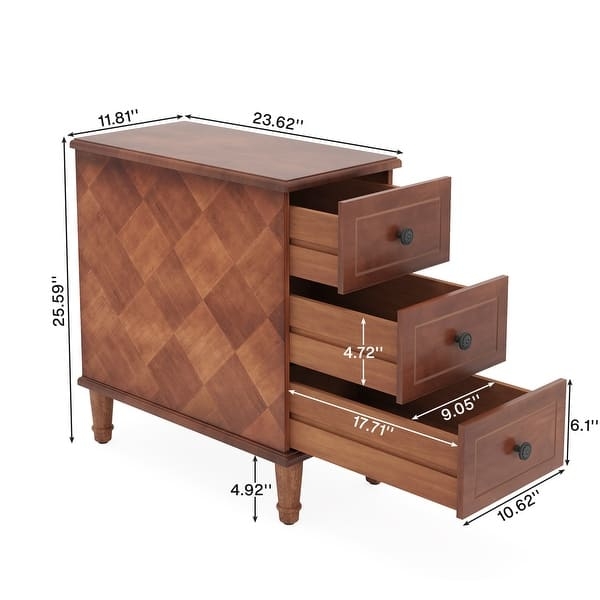 Warm Brown End Table Mid-Century Modern Style Integrated Pulls Tapered Legs