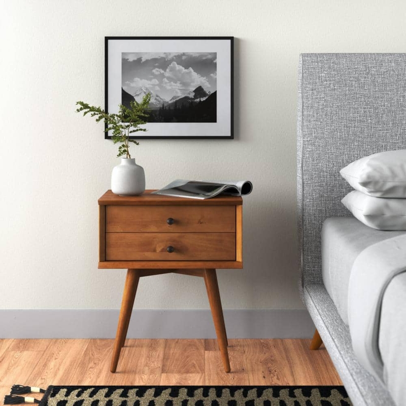 Warm Brown Nightstand featuring Cutout Handles and Splayed Legs