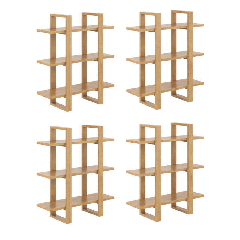 Warm Pine Floating Shelf Hidden Mounting Rectangular Set Of 4 Wood Shelves