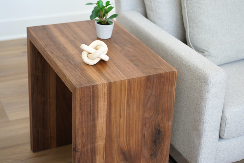 Waterfall End Table Continuous Walnut Grain Minimalist