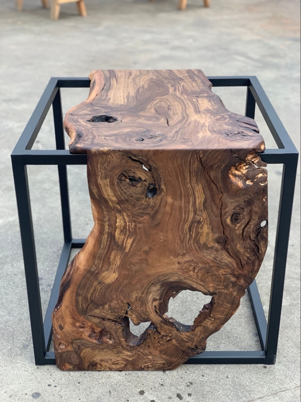 Waterfall Side Table with Integrated Live Edge Storage