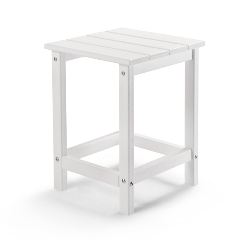 Weather Resistant Patio Table with White Slatted Top and Square Shape