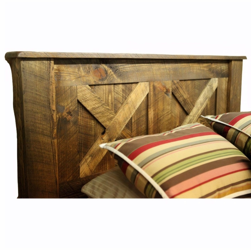 Weathered Barnwood Style Headboard with Heavy Timber Posts