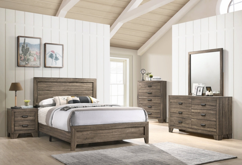 Weathered Brownish Gray Bedroom Set Plank Panel Design Rustic Modern