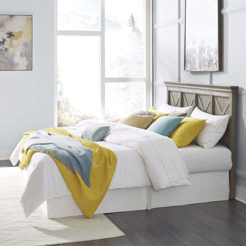 Weathered Gray King Headboard Recessed Panels Shaker Style Distressed