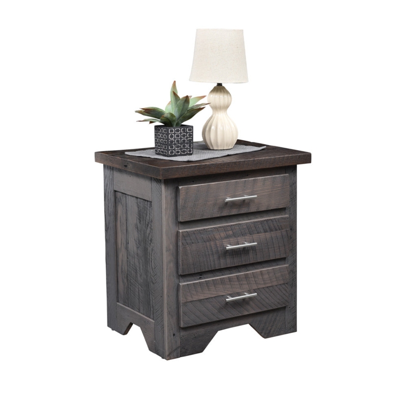 Weathered Gray Nightstand with Three Drawers and Cup Pulls