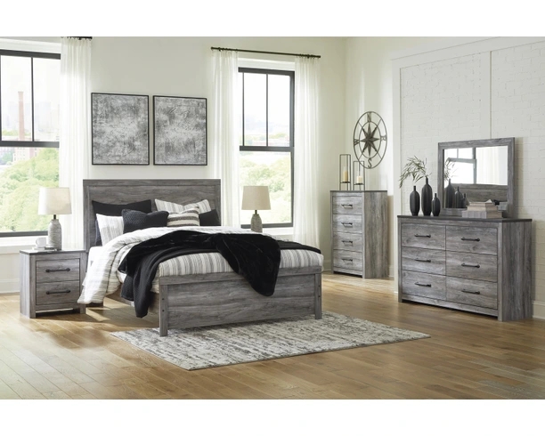 Weathered Gray Panel Bed Fabric Inlay Transitional Furniture Set