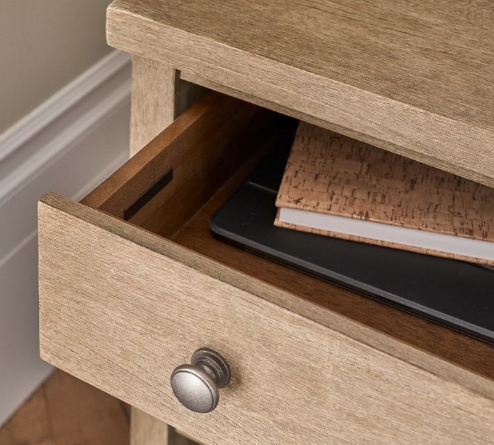 Weathered Grey Nightstand Reeded Drawer Front French Country Style