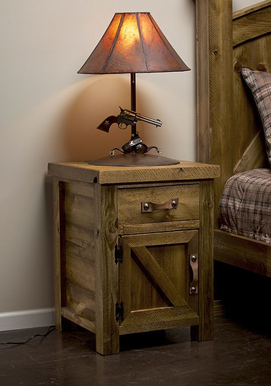 Weathered Log Nightstand with Branch Pulls and Enclosed Cabinet.
