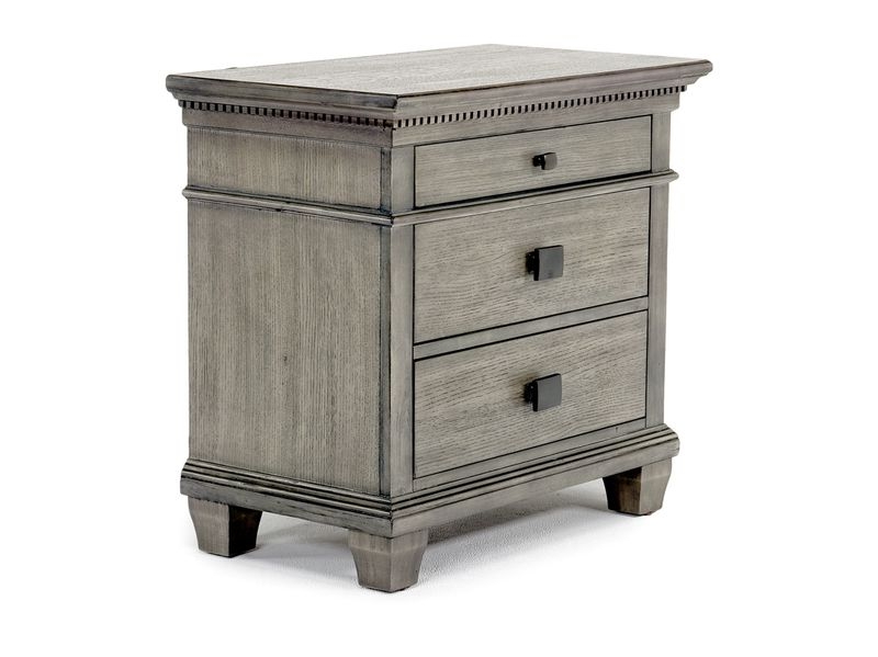 Weathered Nightstand Three Tier Storage Slim Horizontal Pulls