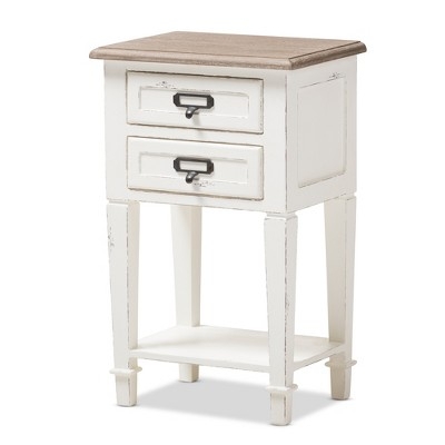 Weathered Oak Top Nightstand Distressed White Body Cabriole Legs