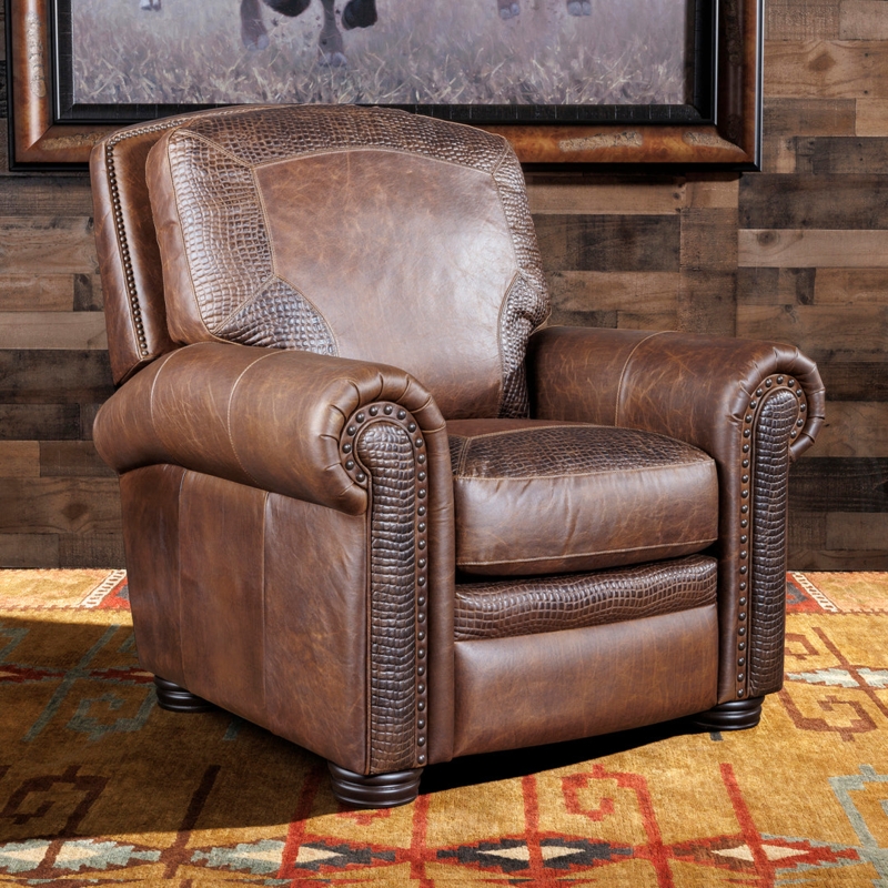 Western Recliner Embossed Leather Bronze Nailhead Trim Rustic-Luxe