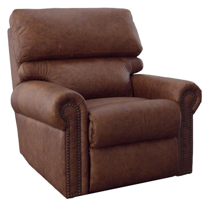 Whiskey Brown Recliner Chair, Button Tufting & Classic Nailhead Border