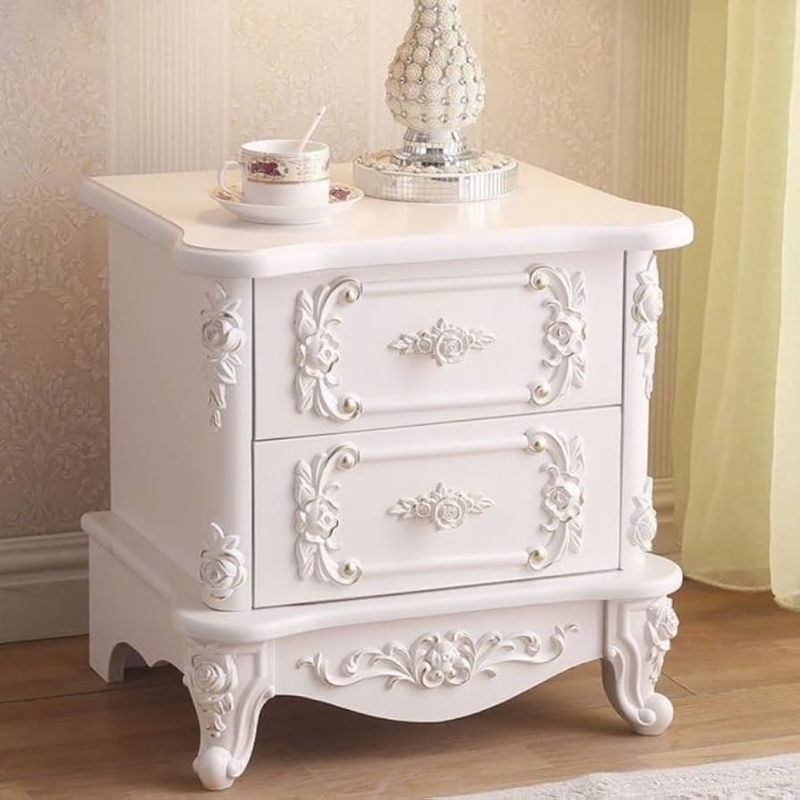 White and Rattan Nightstand Styling with Gold Tapered Legs