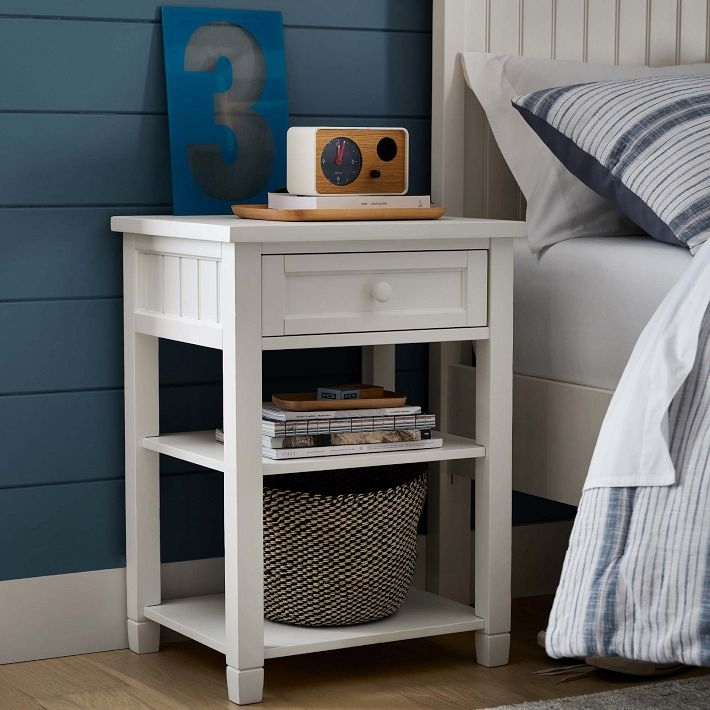 White Beadboard Nightstand Open Cubby Storage Coastal Style Bedroom