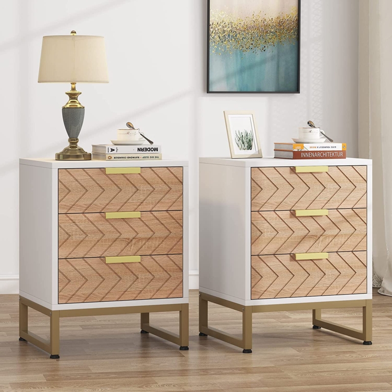 White Bedside Nightstand featuring Fluted Drawer and Open Shelf