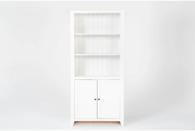 White Bookcase with Glass Doors and Shaker Lower Cabinet Storage