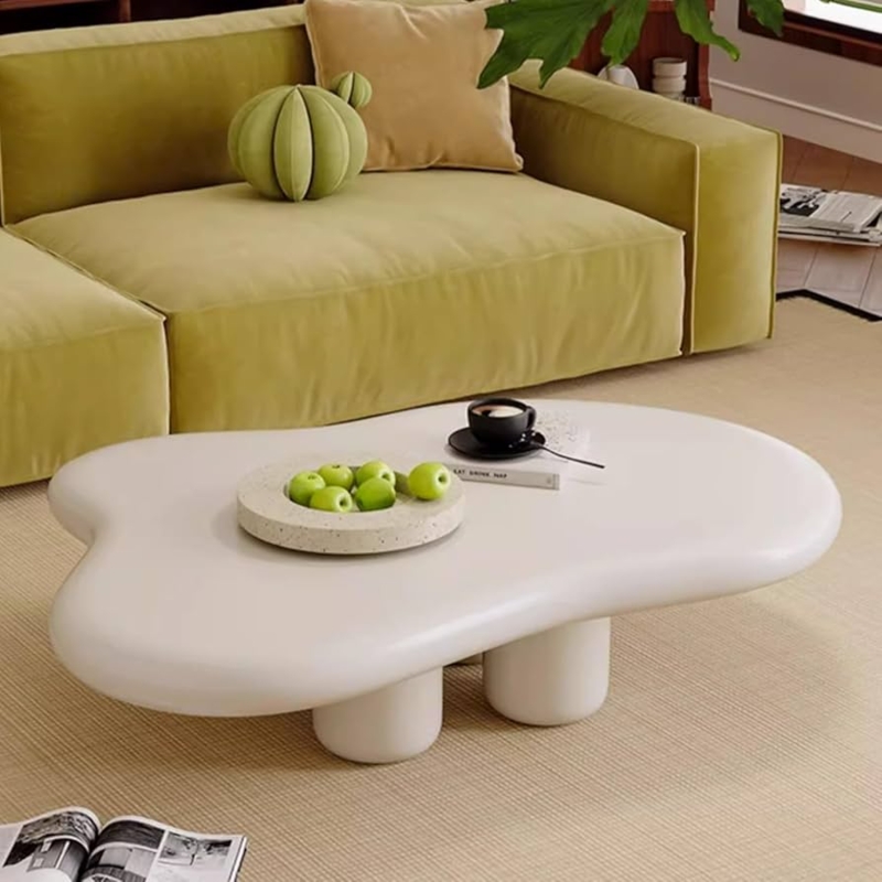 White Cloud Coffee Table, Irregular Organic Shape with Cylindrical Legs
