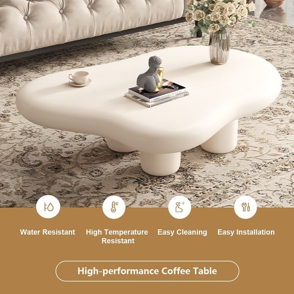 White Cloud Shaped Coffee Table with Cylindrical Legs, Contemporary Style
