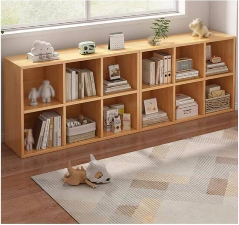 White Cube Bookshelf Horizontal Silhouette Raised Top Edge Low 2-Tier Bookcase