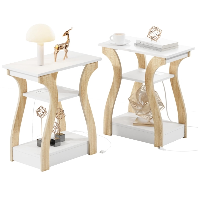 White End Table Set Three-Tier Storage with Integrated Charging