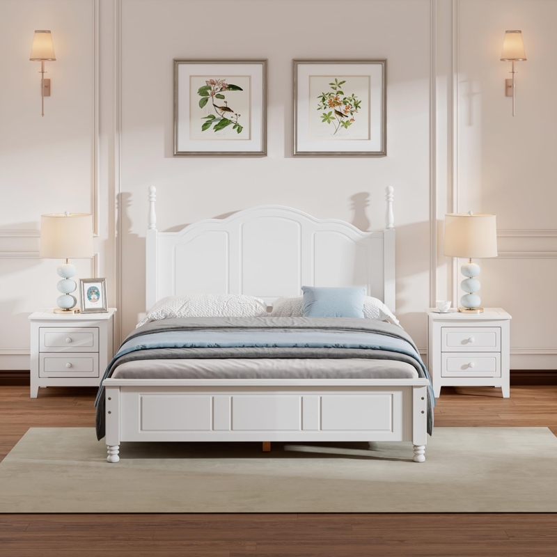 White Finish Bedroom Set featuring Tapered Legs Scandinavian Style