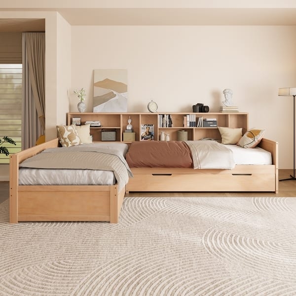White L-Shaped Corner Daybed with Bookcase and Trundle