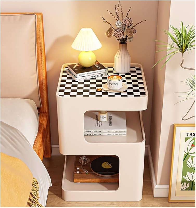 White Metal Accent Table with Three-Tier Tray Tops