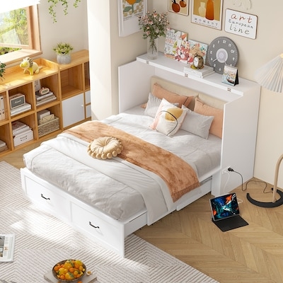 White Murphy Bed with Shaker Style Panels