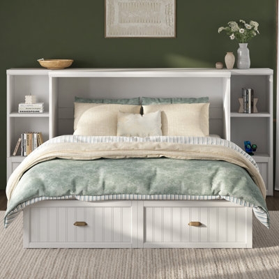 White Murphy Bed with X-Brace Cabinetry & Charging Station