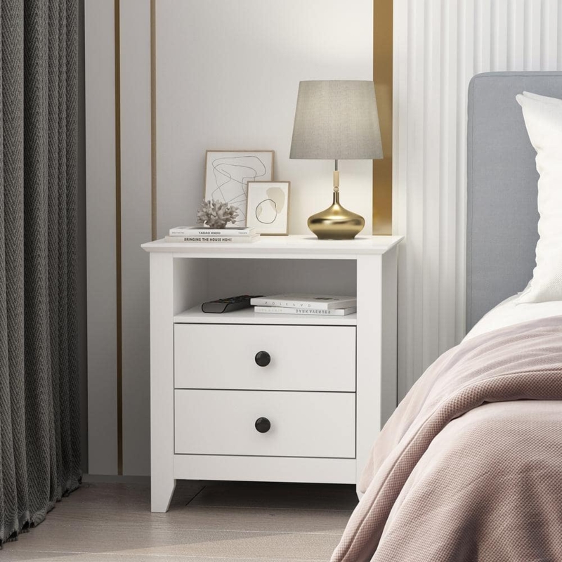 White Nightstand Gold Tapered Legs Open Cubby Modern Storage Solution