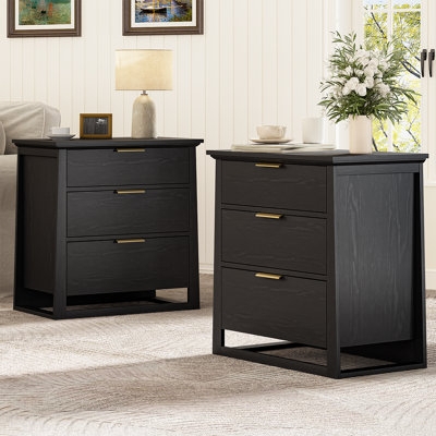 White Nightstand with Three Drawers and Cutout Handles