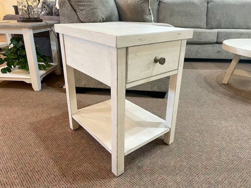 White Round End Table X-Base Open Shelf Two-Tier Cottage Style