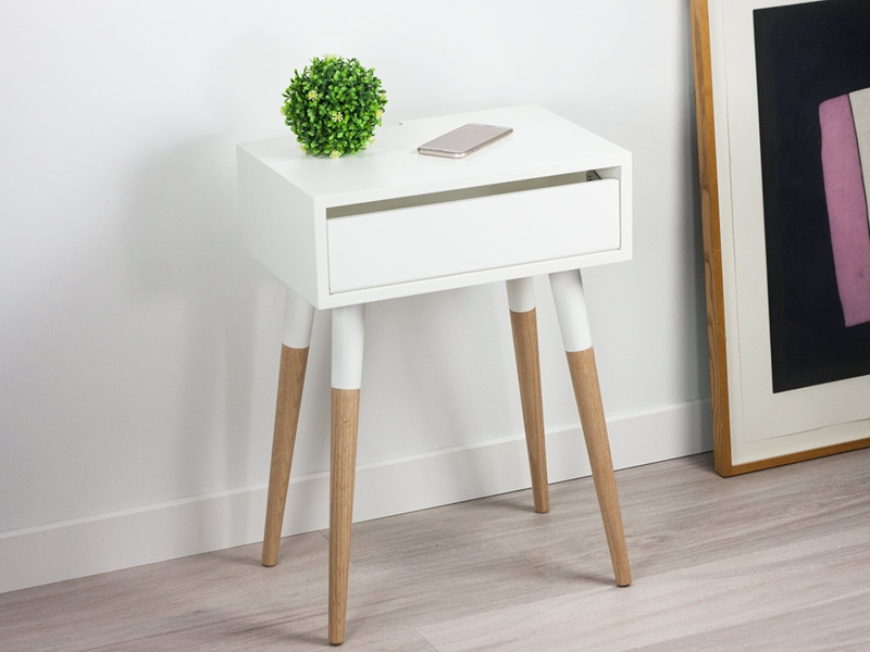 White Single Door Cabinet Nightstand Cutout Handle Scandinavian Style