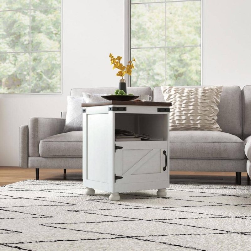 White Square End Table Shelf Cupboard X-Brace Farmhouse Storage