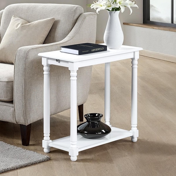 White Three-Tier End Table with Scalloped Apron