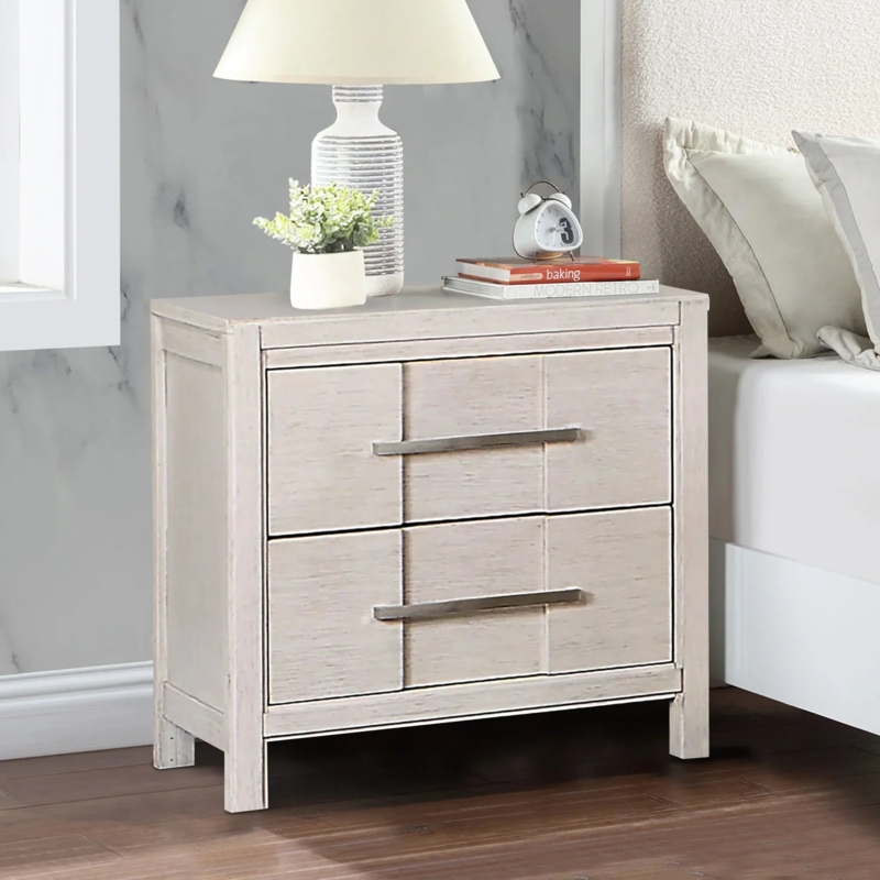 White Transitional Nightstand with Two Drawers and Bracket Feet